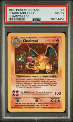 1999 POKEMON GAME SHADOWLESS #4 CHARIZARD-HOLO PSA 4 - Image 1