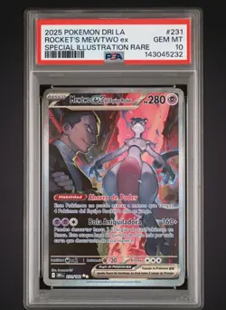 2025 POKEMON DRI EN-DESTINED RIVALS #231 TEAM ROCKET'S MEWTWO EX PSA 10 Spanish - Image 1