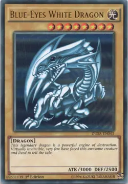 1996 YUGIOH 1ST EDITION BLUE-EYES WHITE DRAGON RARE HOLO #DUSA-EN043 - Image 1