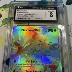 CGC 8 NM/MINT Mewtwo GX Rainbow Rare Shining Legends 76/73 Pokemon Card - Image 2