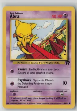 Abra 49/82 Pokemon TCG Team Rocket Regular WOTC Card Vintage (Moderate Play) MP1 - Image 1