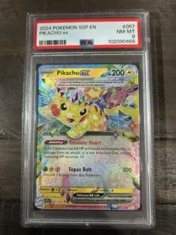 2024 POKEMON SSP EN-SURGING SPARKS #057 PIKACHU EX PSA 8 - Image 1