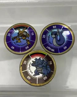 Lot of 3 Vintage Pokemon Holofoil Hasbro Battling Coin Game Coins w/ Alakazam - Image 1
