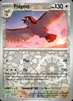Pokemon Pidgeot Uncommon Reverse Holo MEW 018/165 NM - Image 1