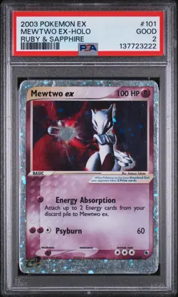 2003 POKEMON EX RUBY & SAPPHIRE #101 MEWTWO EX-HOLO RUBY & SAPPHIRE PSA 2! - Image 1