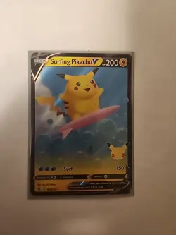 Pokemon TCG Surfing Pikachu v Celebrations Holo Ultra Rare Card 008/025 - Image 1