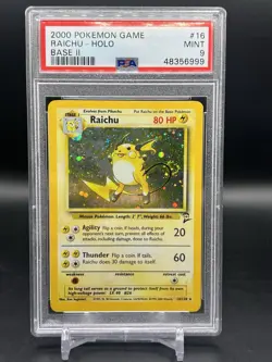 PSA 9 Raichu Holo Rare #16 2000 Pokemon Base Set 2 English Swirl WOTC MINT - Image 1