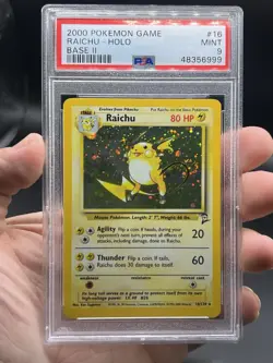 PSA 9 Raichu Holo Rare #16 2000 Pokemon Base Set 2 English Swirl WOTC MINT - Image 3