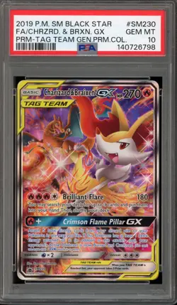 Pokemon Charizard & Braixen GX Tag Team Premium Coll Full Art Promo SM230 PSA 10 - Image 1
