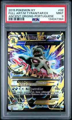 2015 POKEMON XY ANCIENT ORIGINS PORTUGUESE #92 FULL ART/M TYRANITAR EX PSA 9 - Image 1