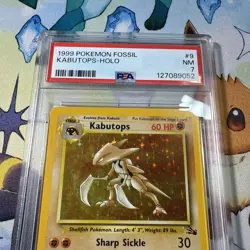 1999 Pokemon Kabutops Holo Rare Card 9/62 Unlimited Fossil PSA 7 NM Near Mint - Image 3