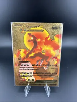 Pokemon Gold Foil Charizard VMAX Whirlpool Hellfire 586HP Fan Art Display Card - Image 1