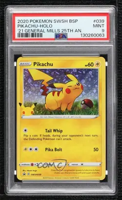 Pikachu (General Mills Promo) Holo Pokemon Sword & Shield Black Star PSA 9 MINT - Image 1