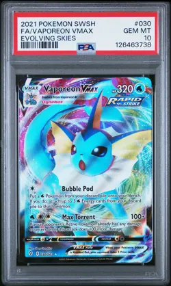 2021 POKEMON SWORD & SHIELD EVOLVING SKIES #030 FULL ART/VAPOREON VMAX PSA 10 - Image 1