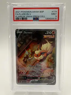 2021 POKEMON SWSH FLAREON VMAX PREMIUM COLLECTION #179 FULL ART/FLAREON V PSA 9 - Image 1