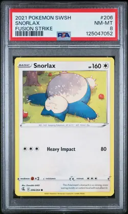 2021 POKEMON SWORD & SHIELD FUSION STRIKE #206 SNORLAX PSA 8 - Image 1