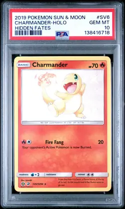 Pokemon Charmander Shiny Sun & Moon Hidden Fates Holo #SV6 PSA 10 - Image 1