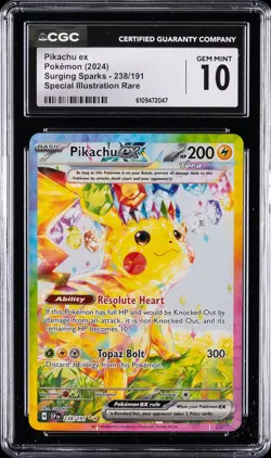 2024 POKEMON SURGING SPARKS SPECIAL ILLUSTRATION RARE PIKACHU EX CGC 10 GEM MINT - Image 1