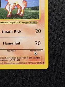 [HP] 1st Edition Ponyta 060/102 (Shadowless) Vintage Base Set Pokemon Card - Image 5