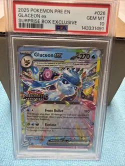 Pokemon Prismatic Evolutions Glaceon ex 026/131 Surprise Box Stamped PSA 10 - Image 1