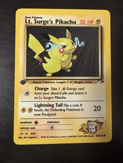 Lt. Surge's Pikachu 81/132 Pokemon TCG 1st Edition Gym Heroes NM Vintage 2000 - Image 1