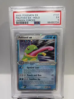 2005 POKEMON EX UNSEEN FORCES #107 POLITOED EX-HOLO PSA 5 - Image 1