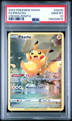 2023 POKEMON SWORD & SHIELD CROWN ZENITH #GG30 FULL ART/PIKACHU PSA 10 - Image 1