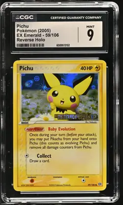 CGC 9 MINT Pichu 2005 EX Emerald 59/106 Reverse Holo Stamped Pokemon Card - Image 1