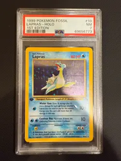 1999 POKEMON FOSSIL 1ST EDITION #10 LAPRAS-HOLO PSA 7 - Image 1