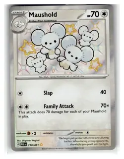 Maushold Shiny Rare Colorless Holofoil SV: Paldean Fates #210/091 [NM] Pokemon T - Image 1