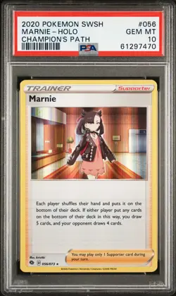 2020 POKEMON SWORD & SHIELD CHAMP'S PATH #056 MARNIE-HOLO PSA 10 - Image 1