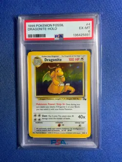 1999 POKEMON FOSSIL #4 DRAGONITE-HOLO PSA 6 - Image 1