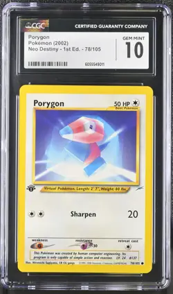 CGC 10 GEM MINT Porygon Neo Destiny 1st Edition 78/105 Pokemon Card - Image 1