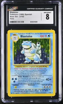 CGC 8 Blastoise 1999 Base Set 2/102 Holo SPANISH Pokemon Card - Image 1
