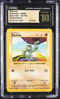 Pokemon Card Machop 52/102 Shadowless Base Set 1999 CGC 10 PRISTINE - Image 1