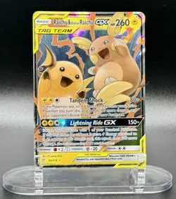 Raichu & Alolan Raichu GX 54/236 UR Pokemon Unified Minds Ultra Rare Holo HP/MP - Image 2