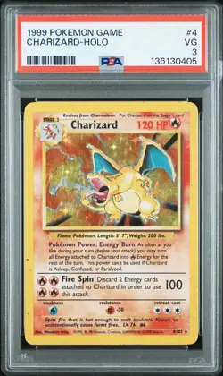 1999 Pokemon Game Charizard Holo #4/102 VG PSA 3 - Image 1