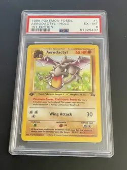 1999 Pokemon Fossil 1st Edition 1/62 Aerodactyl Holo PSA 6 Trading Card - Image 1