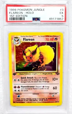 1999 FLAREON HOLO Rare 1st Edition 3/64 Graded PSA 5 Vintage Pokemon Jungle WOTC - Image 1