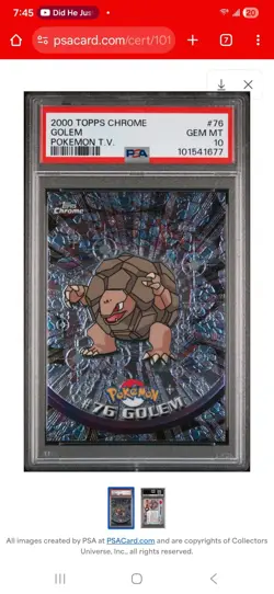 PSA 10 Topps Chrome GOLEM #76 GEM MINT Pokemon 2000 T.V. - Image 1