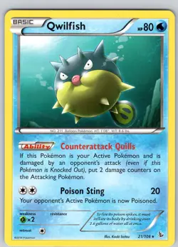 Pokemon TCG Qwilfish XY Flashfire 21/106 Regular Rare Card NM - Image 1
