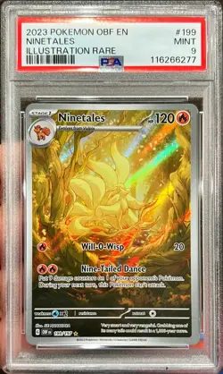 2023 Pokemon Obsidian Flames Ninetales Illustration Rare Holo 199/197 PSA 9 Mint - Image 1