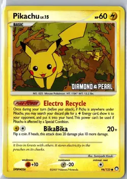 PIKACHU 94/123 COMMON MYSTERIOUS TREASURES POKEMON HP DMG STAMPED - Image 1