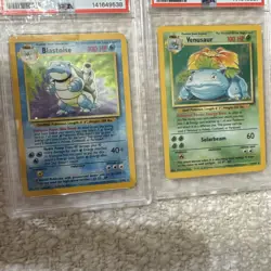Pokemon 1999 Venusaur Holo Base Set #15 PSA 5 and 1999 Blastoise Holo Base PSA 3 - Image 1