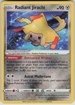 Pokemon Radiant Jirachi Radiant Rare SWSH12: Silver Tempest 120/195 NM - Image 1