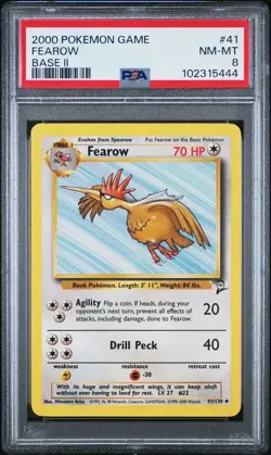 2000 Pokemon Base 2 # 41 Fearow PSA 8 Card NM-MINT! Trusted Seller Free Shipping - Image 1