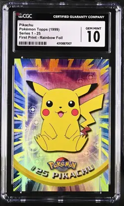 1999 Topps Pokemon TV Series 1 Pikachu #25 Rainbow Foil CGC 10 GEM MINT - Image 1