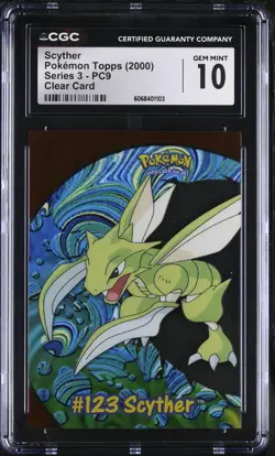 CGC 10 GEM MINT Scyther Topps 2000 Series 3 PC9 Clear Card Pokemon Card - Image 1