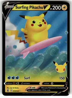 Surfing Pikachu V 008/025 Celebrations NM Pokemon Card TCG - Image 1