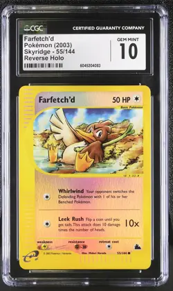 CGC 10 GEM MINT Farfetch'd 2003 Skyridge 55/144 Reverse Holo Pokemon Card - Image 1